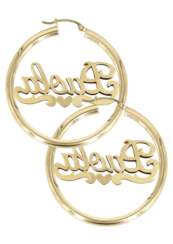 14K Ladies Heart Name Plate Hoop Earrings