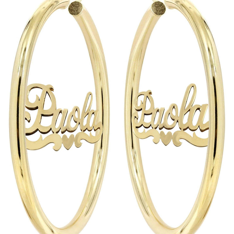14K Ladies Heart Name Plate Hoop Earrings