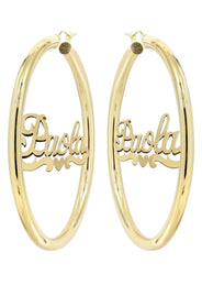 14K Ladies Heart Name Plate Hoop Earrings