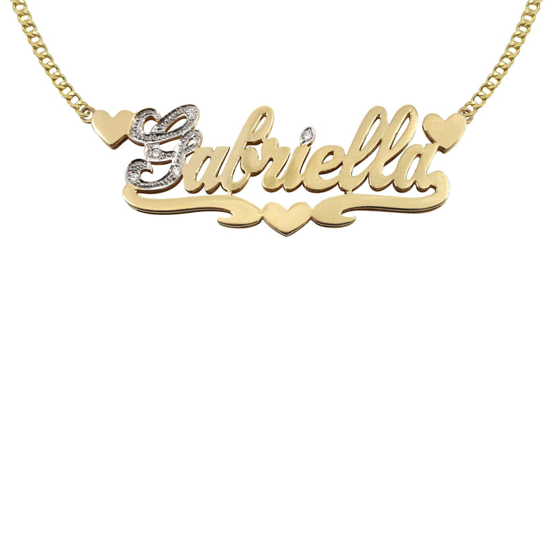 14K Gold  Two Tone  Name Plate Necklace | Style #17