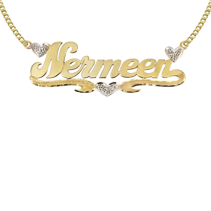 14K Gold  Two Tone Hearts Name Plate Necklace | Style #23