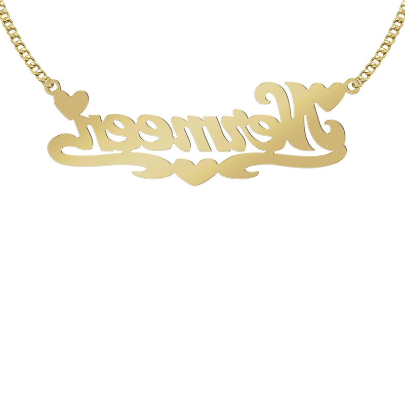 14K Gold  Two Tone Hearts Name Plate Necklace | Style #23