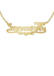 14K Gold  Two Tone Hearts Name Plate Necklace | Style #23