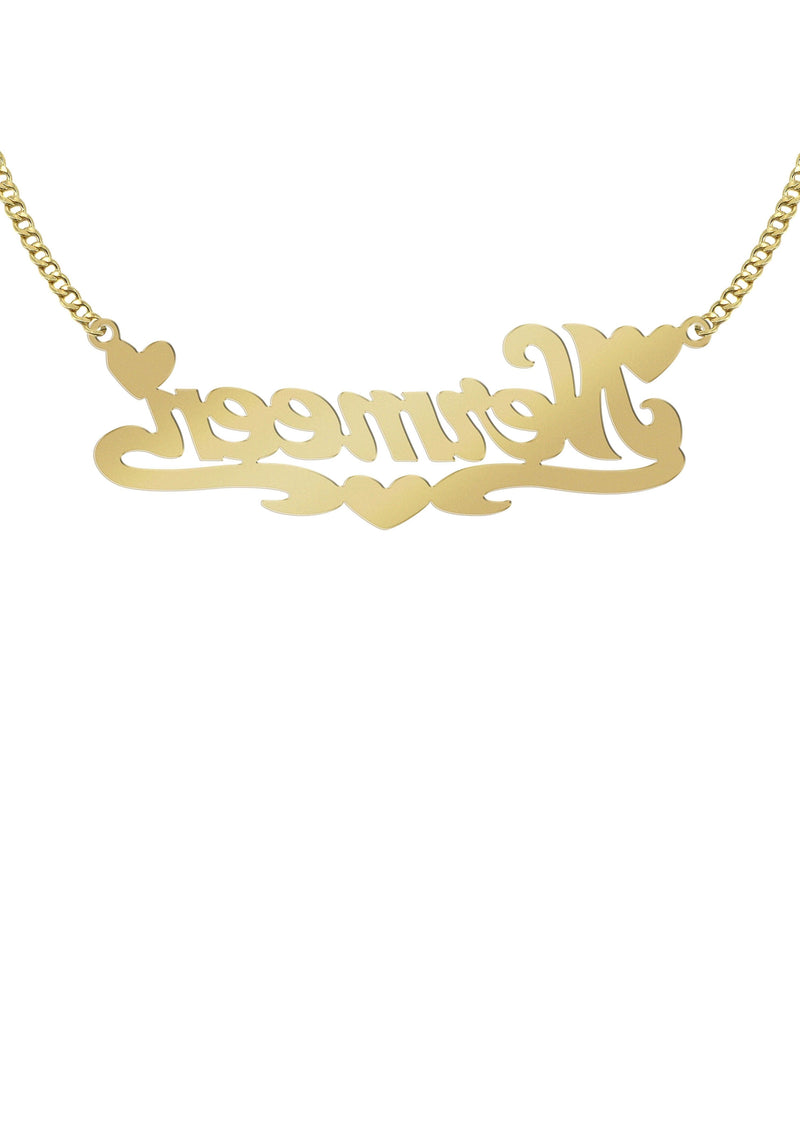 14K Gold  Two Tone Hearts Name Plate Necklace | Style #23
