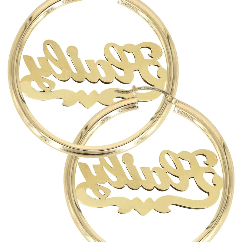 14K Ladies Diamond Cut with Diamonds Name Plate Hoop Earrings