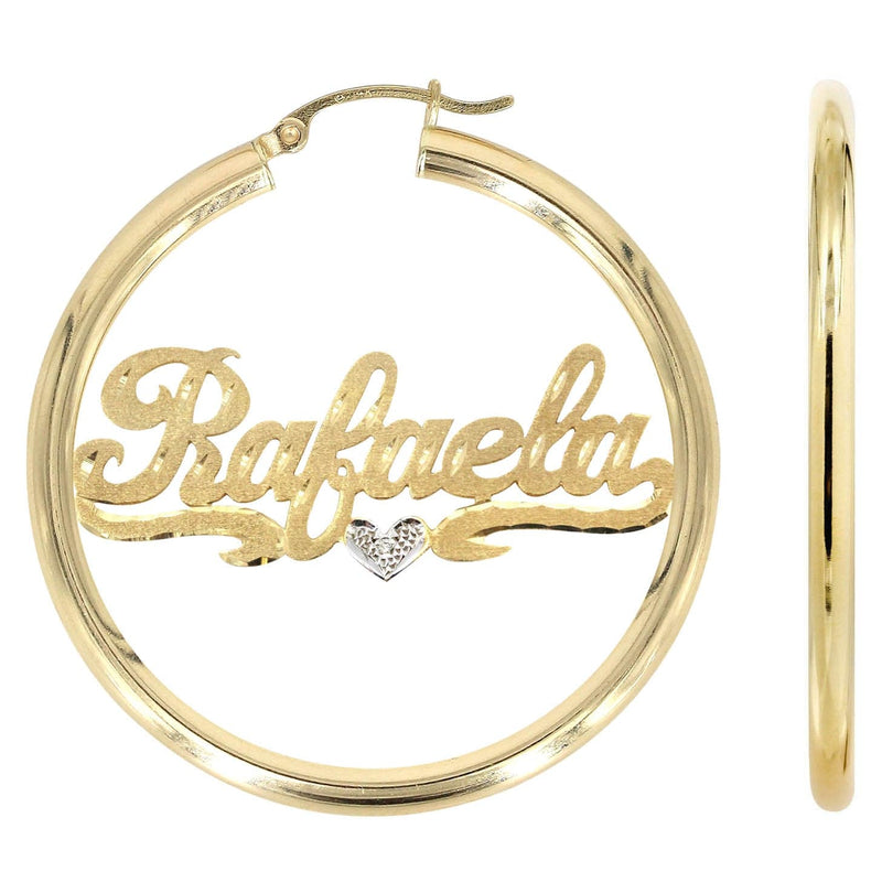 14K Ladies Diamond Cut with Diamond Name Plate Hoop Earrings