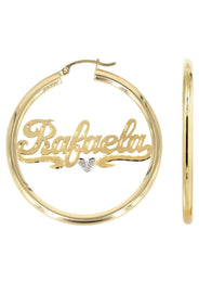 14K Ladies Diamond Cut with Diamond Name Plate Hoop Earrings