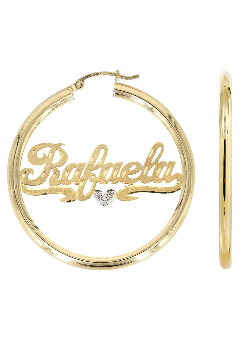 14K Ladies Diamond Cut with Diamond Name Plate Hoop Earrings