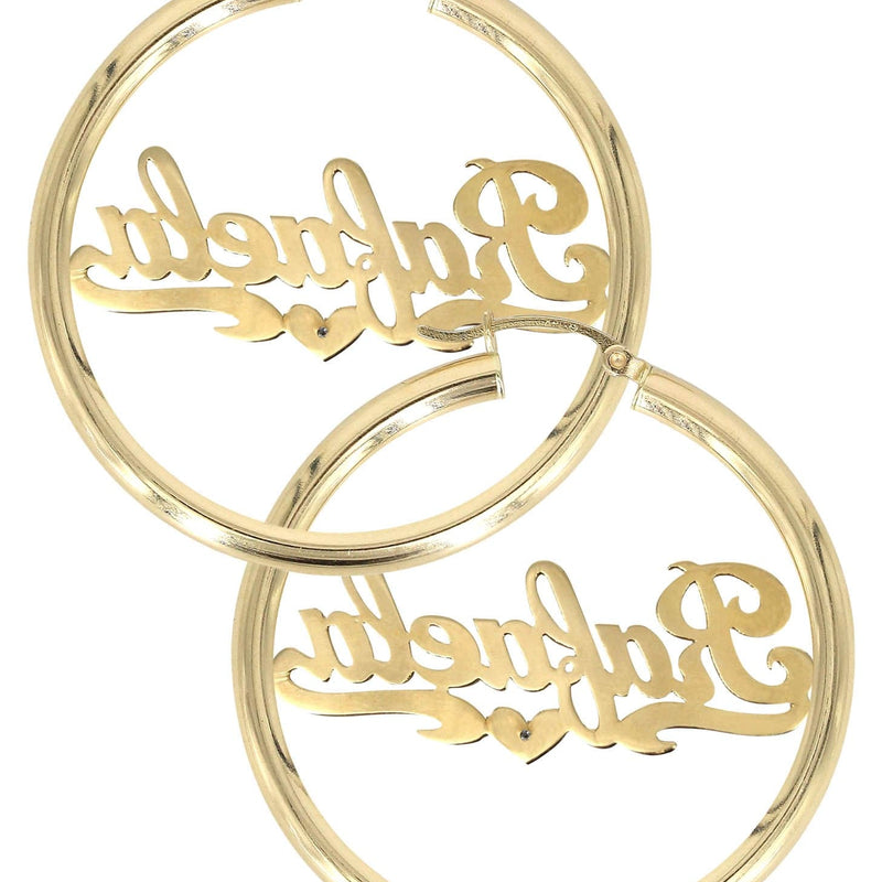 14K Ladies Diamond Cut with Diamond Name Plate Hoop Earrings