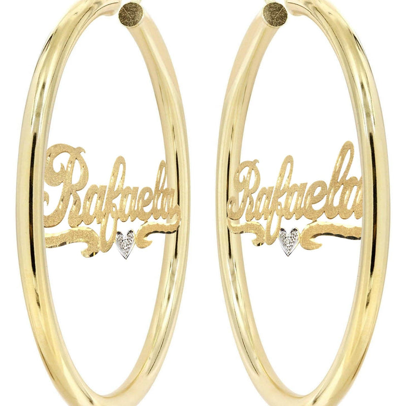 14K Ladies Diamond Cut with Diamond Name Plate Hoop Earrings