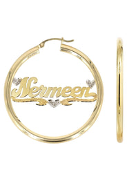 14K Ladies Two Tone Hearts Name Plate Hoop Earrings