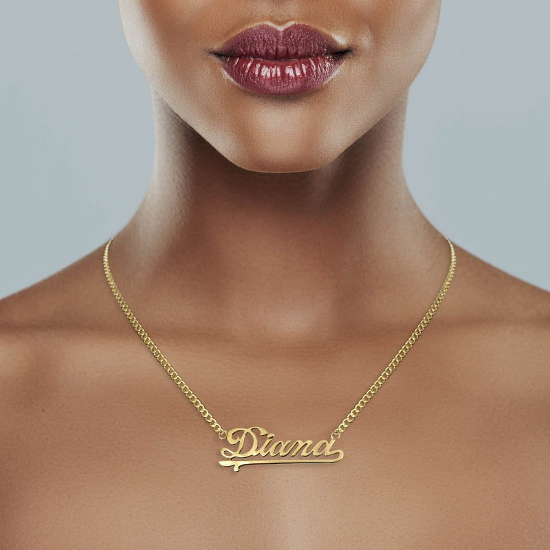 14K Gold  Plain Gold Name Plate Necklace | Style #32