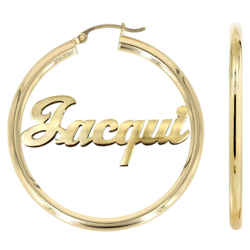 14K Ladies Plain Gold Name Plate Hoop Earrings