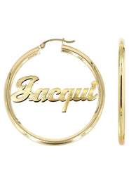 14K Ladies Plain Gold Name Plate Hoop Earrings