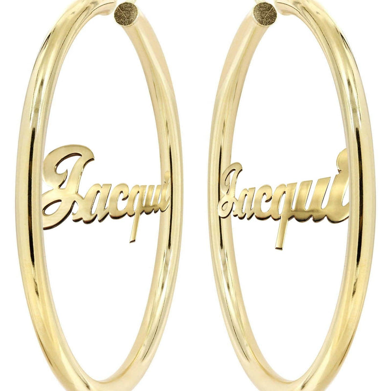 14K Ladies Plain Gold Name Plate Hoop Earrings