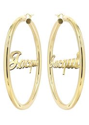 14K Ladies Plain Gold Name Plate Hoop Earrings