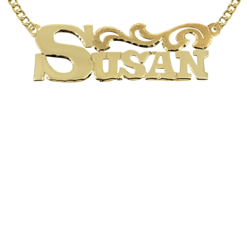 14K Gold  Name Diamond Cut Name Plate Necklace | Style #80