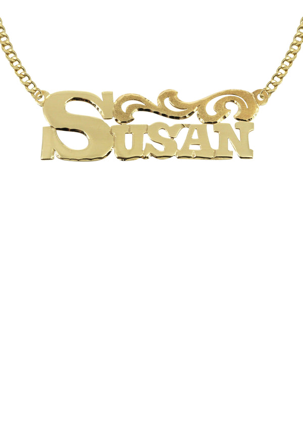 14K Gold  Name Diamond Cut Name Plate Necklace | Style #80