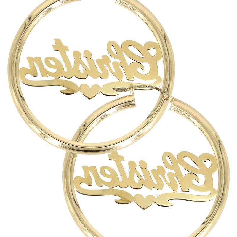 14K Ladies Two Tone Name Plate Hoop Earrings