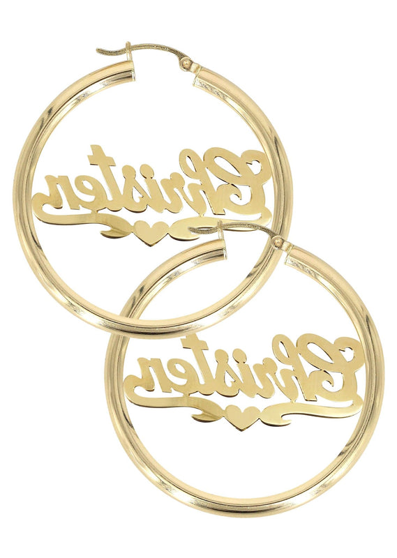 14K Ladies Two Tone Name Plate Hoop Earrings