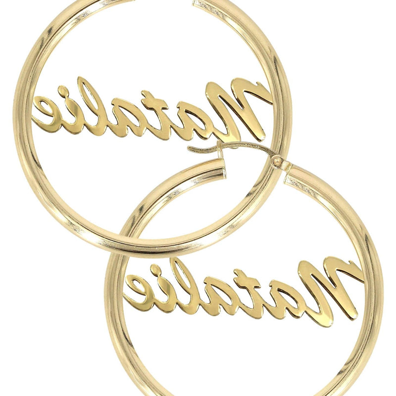 14K Ladies Plain Name Plate Hoop Earrings