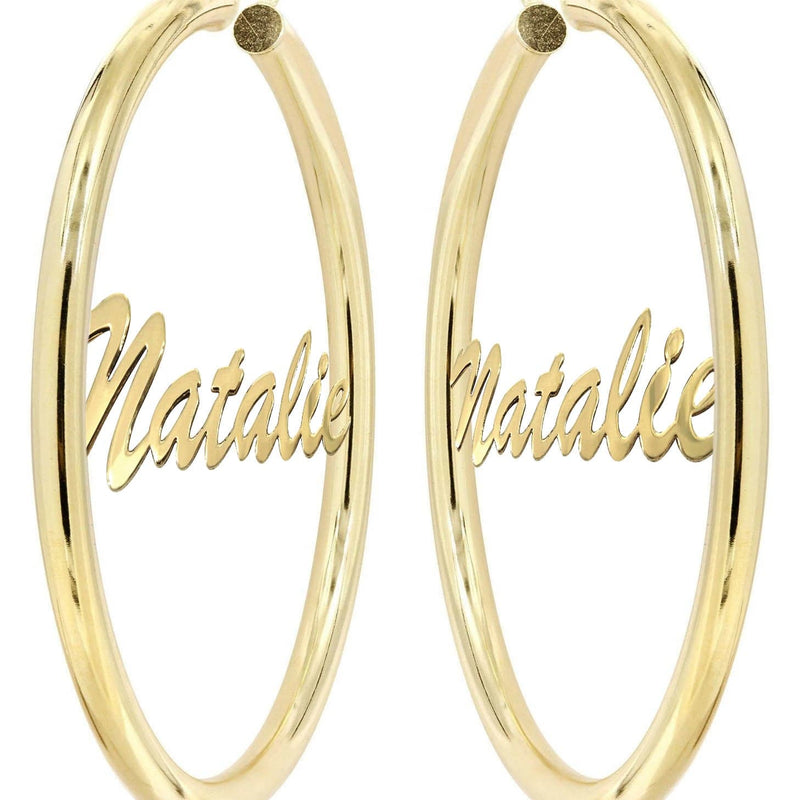 14K Ladies Plain Name Plate Hoop Earrings