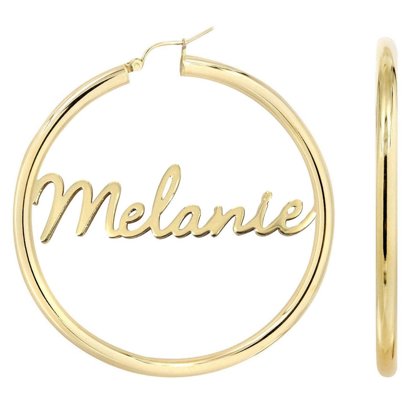 14K Ladies Script Name Plate Hoop Earrings