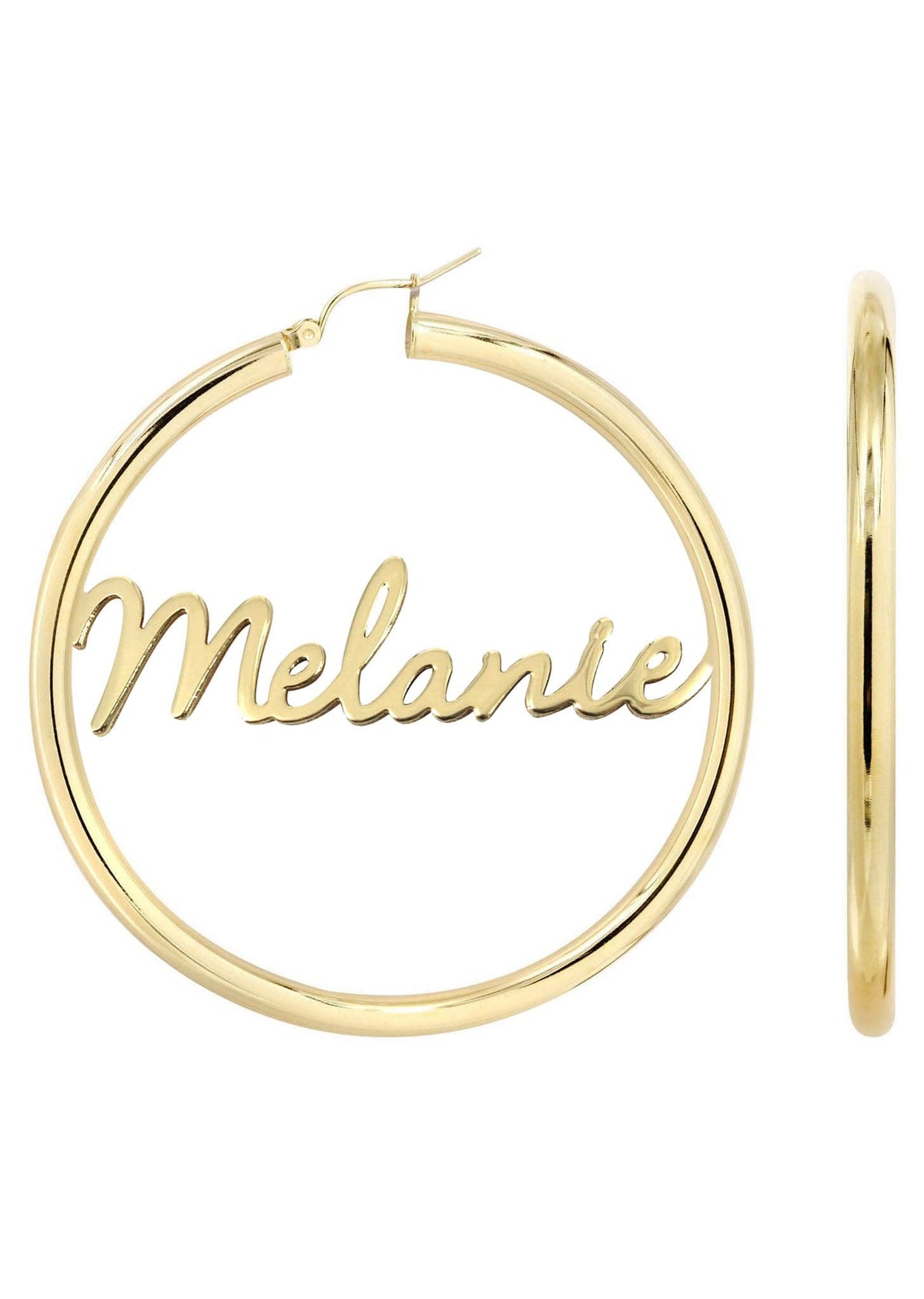 14K Ladies Script Name Plate Hoop Earrings