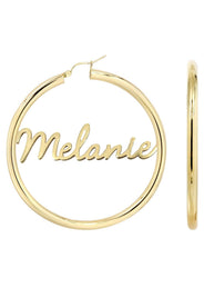 14K Ladies Script Name Plate Hoop Earrings