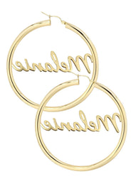 14K Ladies Script Name Plate Hoop Earrings