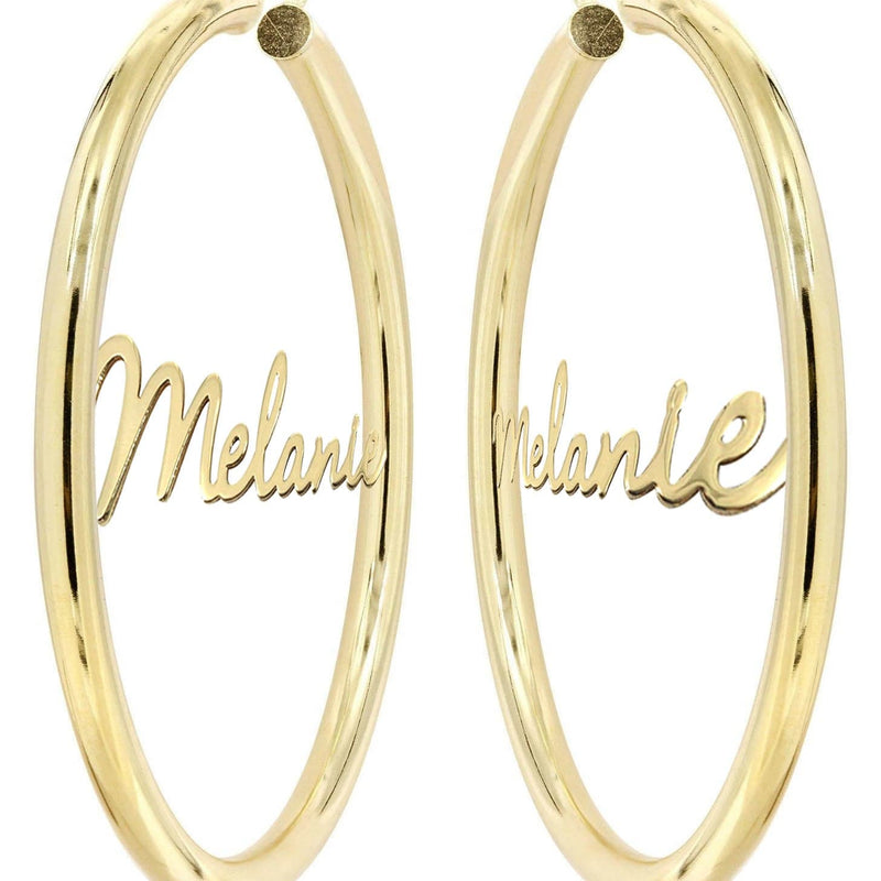 14K Ladies Script Name Plate Hoop Earrings