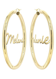 14K Ladies Script Name Plate Hoop Earrings