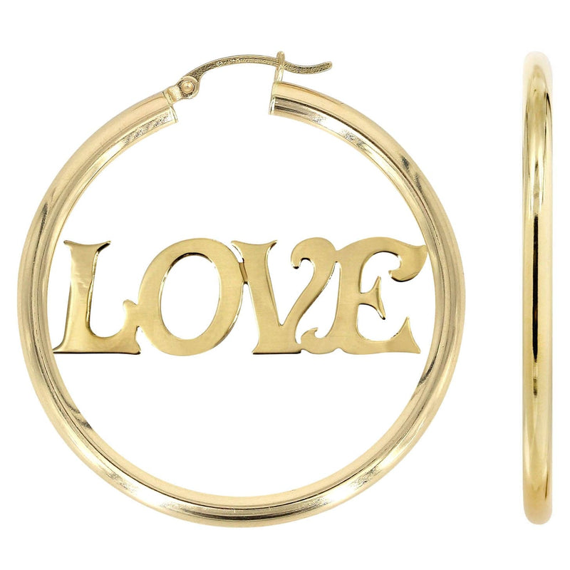 14K Ladies Love Name Plate Hoop Earrings