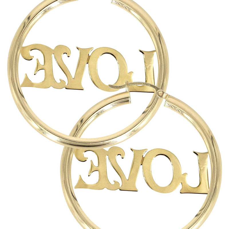 14K Ladies Love Name Plate Hoop Earrings