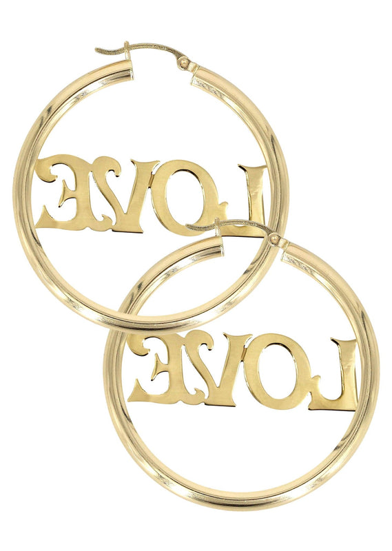 14K Ladies Love Name Plate Hoop Earrings