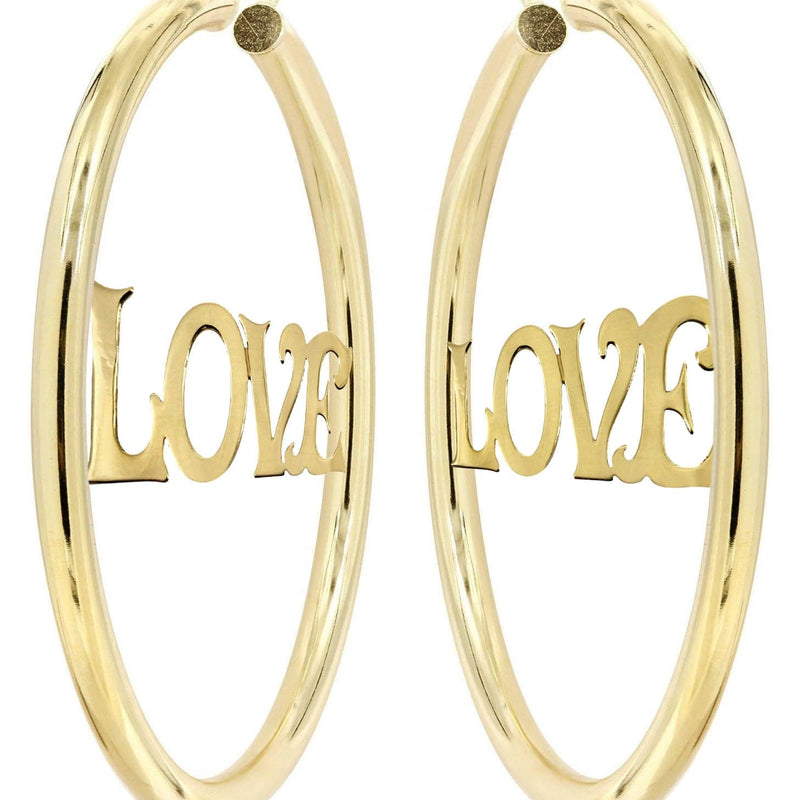 14K Ladies Love Name Plate Hoop Earrings