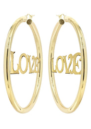 14K Ladies Love Name Plate Hoop Earrings
