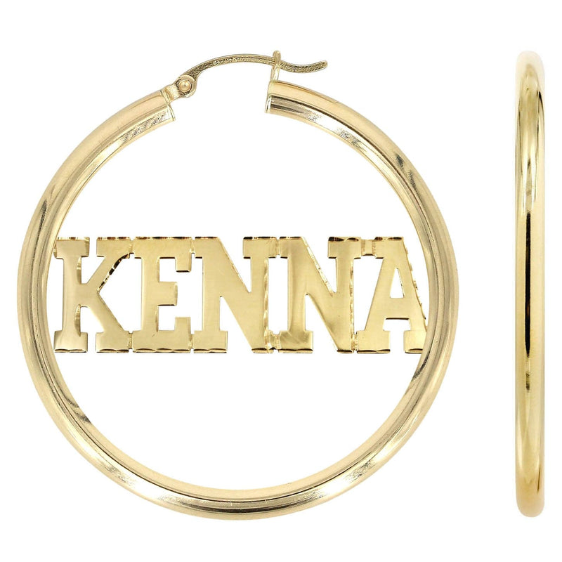 14K Ladies Diamond Cut Name Plate Hoop Earrings