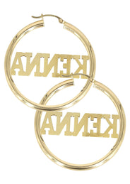 14K Ladies Diamond Cut Name Plate Hoop Earrings