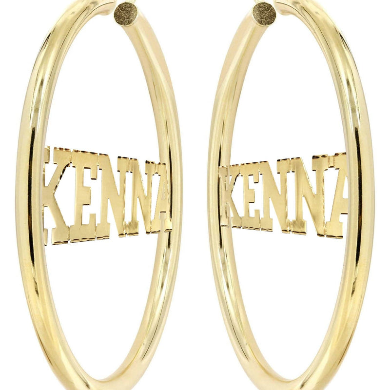 14K Ladies Diamond Cut Name Plate Hoop Earrings