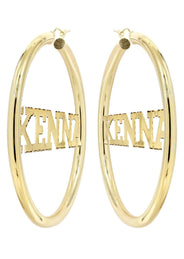 14K Ladies Diamond Cut Name Plate Hoop Earrings