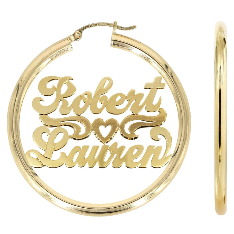 14K Ladies Couple Names Name Plate Hoop Earrings