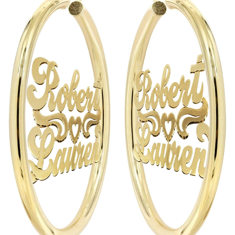 14K Ladies Couple Names Name Plate Hoop Earrings