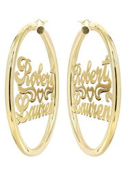 14K Ladies Couple Names Name Plate Hoop Earrings