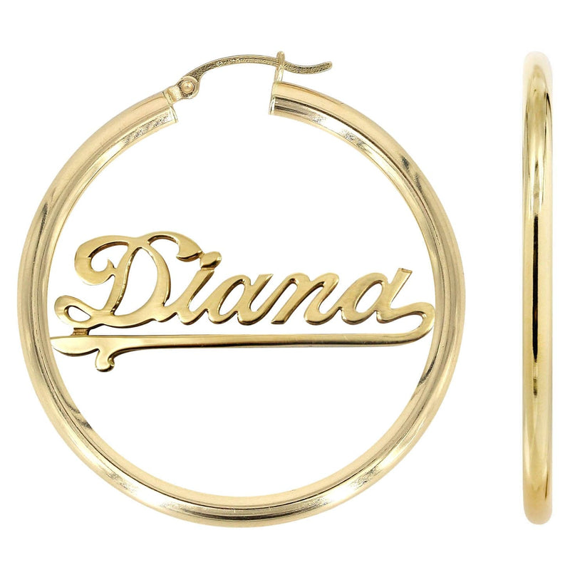 14K Ladies Plain Gold Name Plate Hoop Earrings