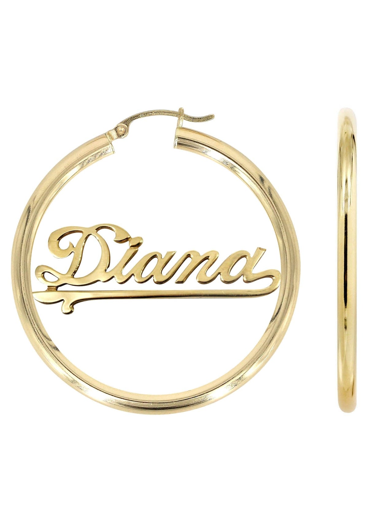 14K Ladies Plain Gold Name Plate Hoop Earrings