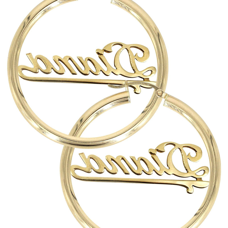14K Ladies Plain Gold Name Plate Hoop Earrings