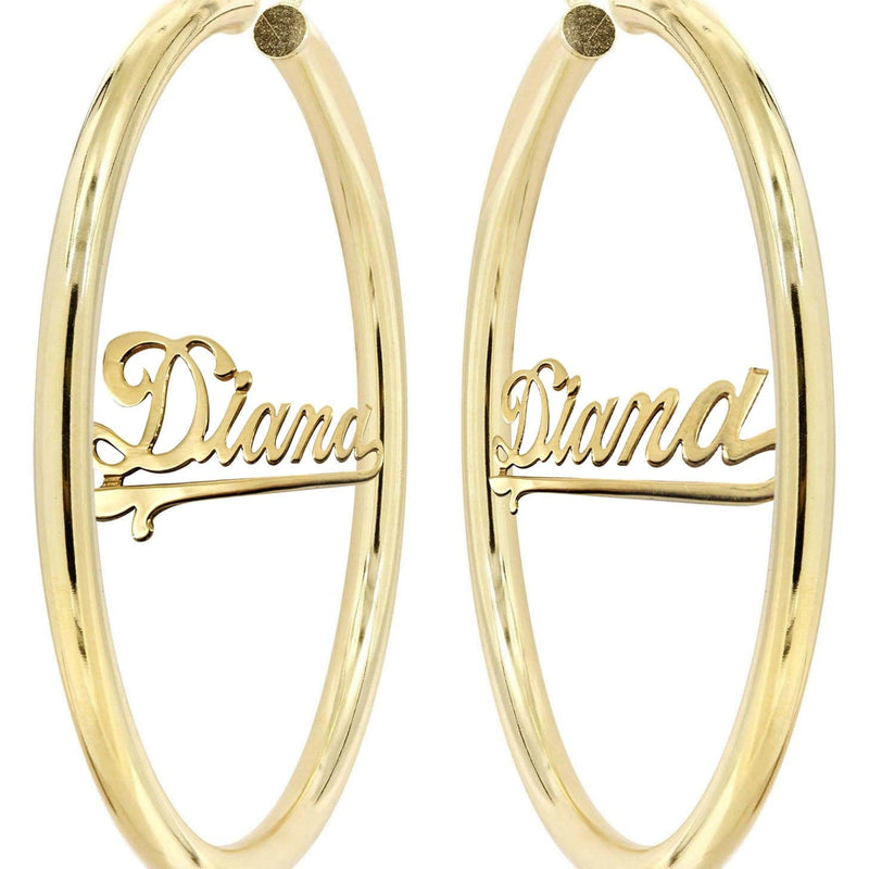 14K Ladies Plain Gold Name Plate Hoop Earrings