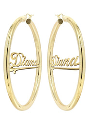 14K Ladies Plain Gold Name Plate Hoop Earrings