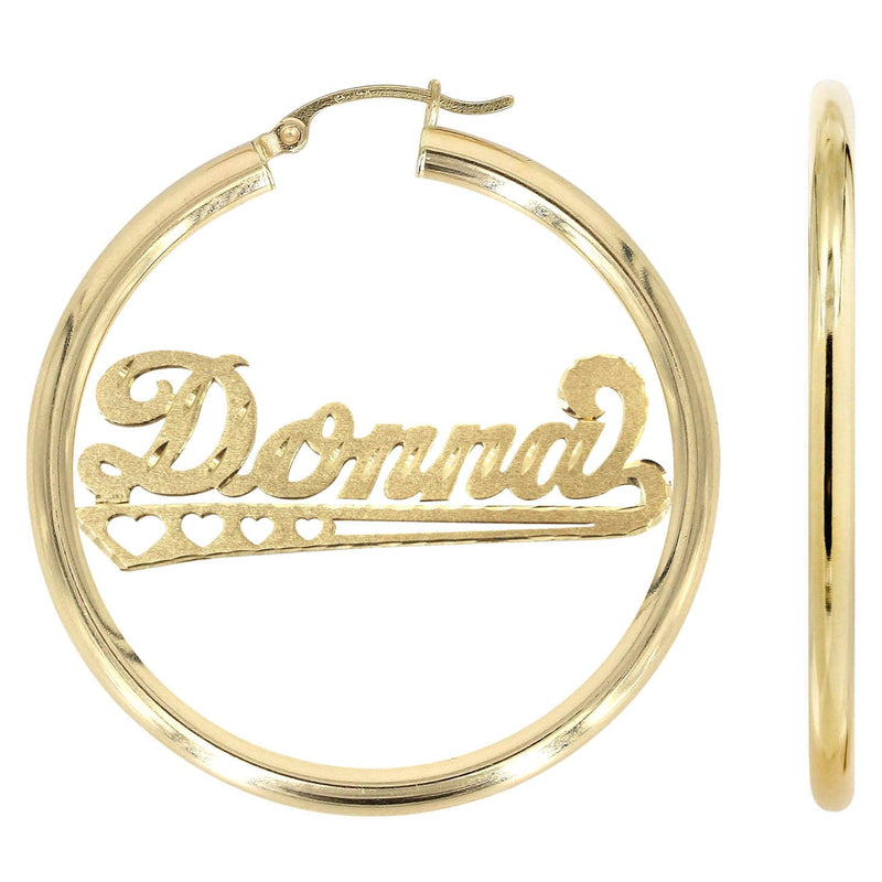 14K Ladies Diamond Cut Heart Name Plate Hoop Earrings